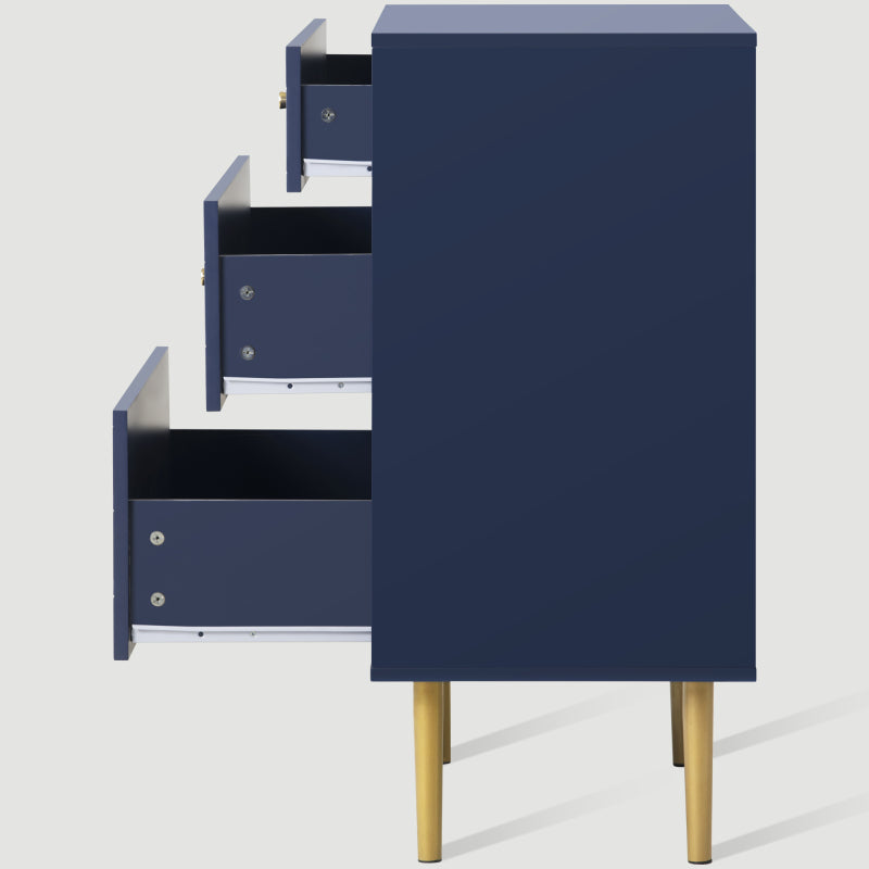 [NEW] Schubladenkommode Kommode mit 3 Schubladen, Sideboard Highboard für Schlafzimmer & alle Wohnräume,Marineblau-H89/B75/T40 cm