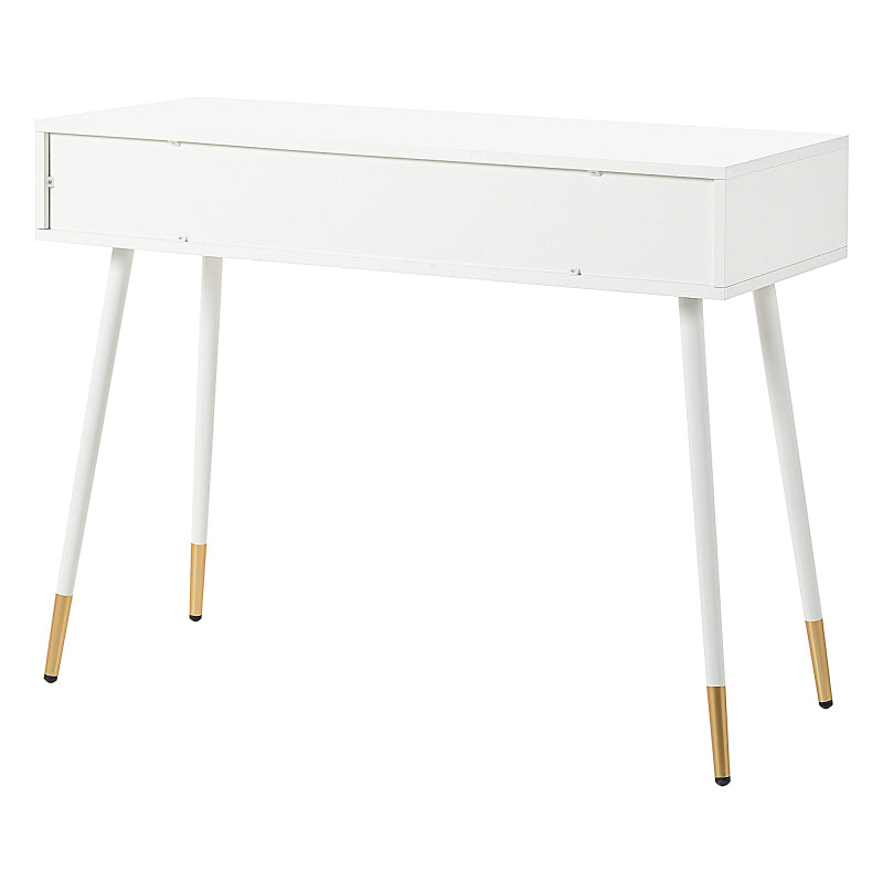 Schminktisch mit 2 Schubladen, Metallfüße, weiß, Maße: H 76 cm × B 100 cm × T 40 cm(ohne Spiegel)