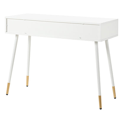 Schminktisch mit 2 Schubladen, Metallfüße, weiß, Maße: H 76 cm × B 100 cm × T 40 cm(ohne Spiegel)