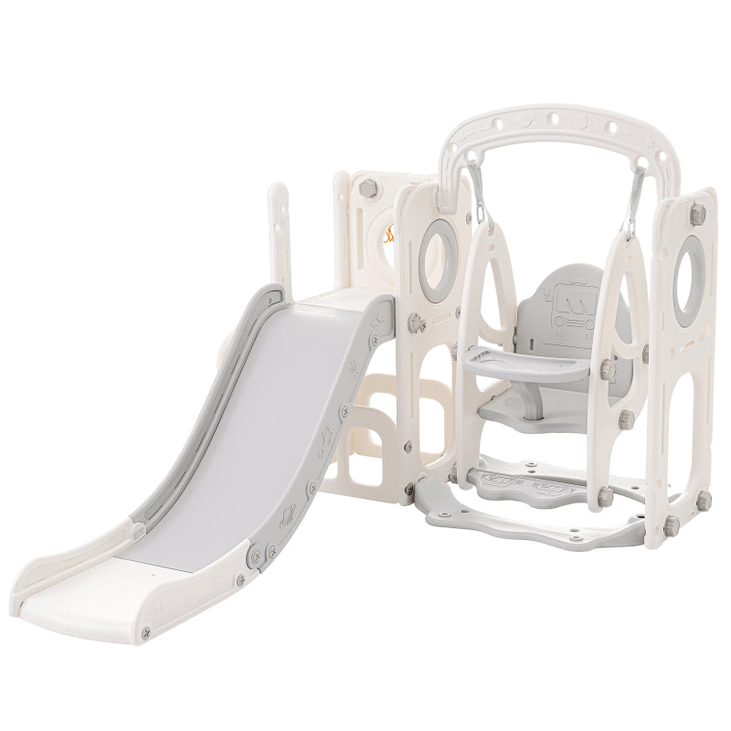 5 in 1 Kinderrutsche, bestehend aus Rutsche, Schaukel, Unterschrank, Basketballkorb und Treppe - HDPE (exkl. Ozeanball)