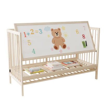 Holz Babybett, umwandelbar in Nebenbett / Malerbrettständer / Schreibtisch, höhenverstellbar, ohne Matratze, aus Fichte, naturfarben, 140x60x90cm