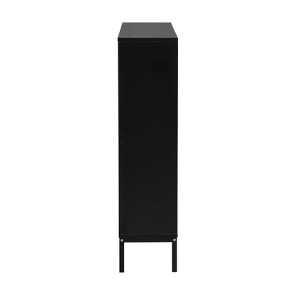Schuhschrank mit Schuhwechselhocker, dreifach klappbarem Schuhregal und offenem Stauraum, geeignet für Flure, Schwarz + Holzfarbe