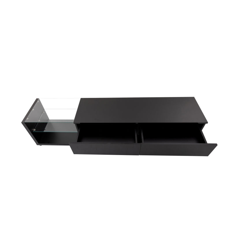 TV-Schränke, Lowboards, Hochglanz-Wohnzimmermöbel. Glastrennwände und variable LED-Beleuchtung. Es verbindet natürlichen, rustikalen Stil mit modernem Design.