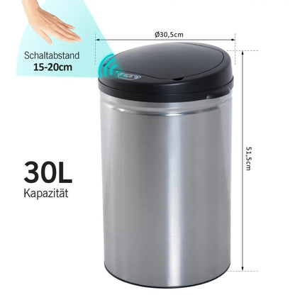 Automatik Sensor Mülleimer Abfalleimer IR Sensor, Rund, 30L, Optionaler Inneneimer, Edelstahl