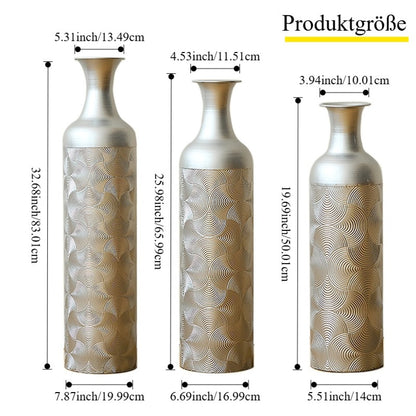3er Set Bodenvase Silber, Metall, Wellenmuster, Hohe Übertöpfe 83/66/50 cm
