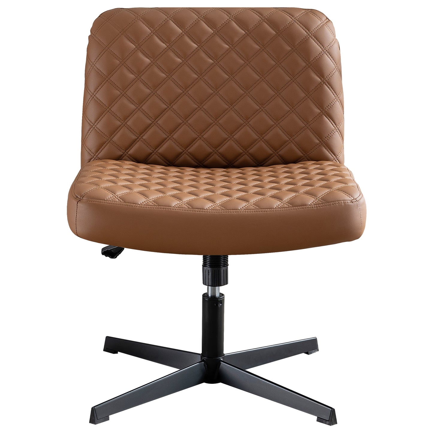 Bürostuhl Ohne Armlehnen,Home Office Stuhl Keine Räder,Heavy Duty Metallbasis,120°Schaukelnder breiter Sitz Ergonomischer Stuhl, Dicken gepolsterte Dreh Eitelkeit Stuhl für Heim und Büro Brown+PU+Metal
