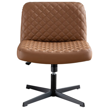 Bürostuhl Ohne Armlehnen,Home Office Stuhl Keine Räder,Heavy Duty Metallbasis,120°Schaukelnder breiter Sitz Ergonomischer Stuhl, Dicken gepolsterte Dreh Eitelkeit Stuhl für Heim und Büro Brown+PU+Metal