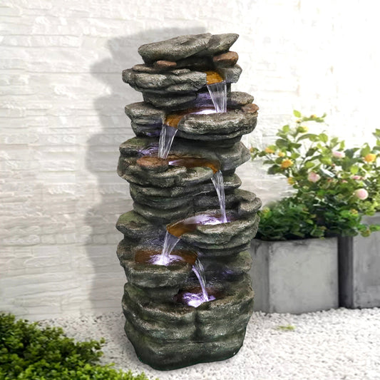 40inches High Outdoor Rock Water Fountain for Home Garden Decor