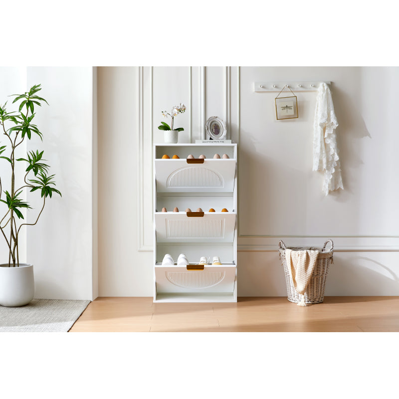 Schuhkipper Schmal mit 3 Klappen, Schuhschrank, Schuhschrank  Schuhkommode für Flur Wohnzimmer ,Weiß