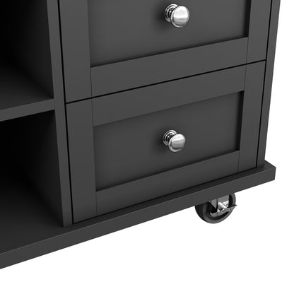 Speisewagen (134 x 46 x 92 cm), moderner und einfacher schwarzer Speisewagen, Schubladen-Aufbewahrungsschrank-Kombination, mobiles und festes Dual-Use-Design, geeignet für Heimküchen