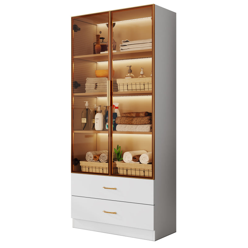 Badezimmerschrank, mittel, mit Lichtleiste, 75 cm breit, mit 2 großen Schubladen und 2 Türen, Glastür