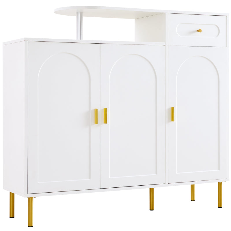 Kommode/Sideboard/Schuhschrank mit Metallgriffen, 1 Schublade und 3 Türen, auf Metallfüßen, Weiß. Maße: B120 × H92 × T35 cm