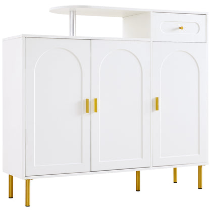 Kommode/Sideboard/Schuhschrank mit Metallgriffen, 1 Schublade und 3 Türen, auf Metallfüßen, Weiß. Maße: B120 × H92 × T35 cm
