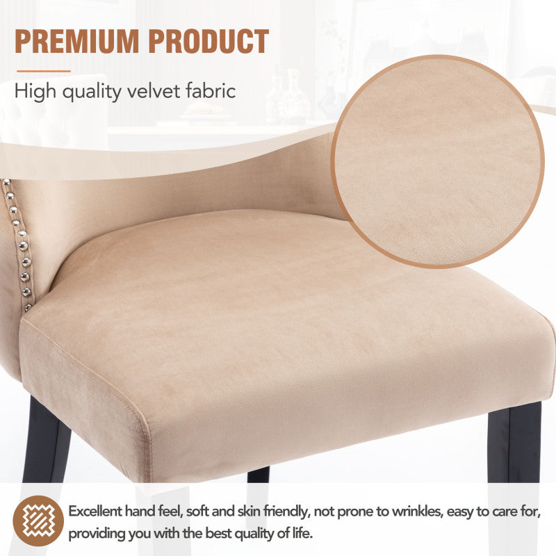 4-Fußstuhl, Stuhl Beige Samt Esszimmerstuhl, mit Knopfsteppung, Gestell aus Massivholz, Beige(Set, 4 St)