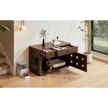 Katzenschrank/Katzenhaus mit abnehmbare Sandablassplatte, geruchsisoliert, ohne Katzenklo, 100×45×66 cm, Nussbaumfarbe