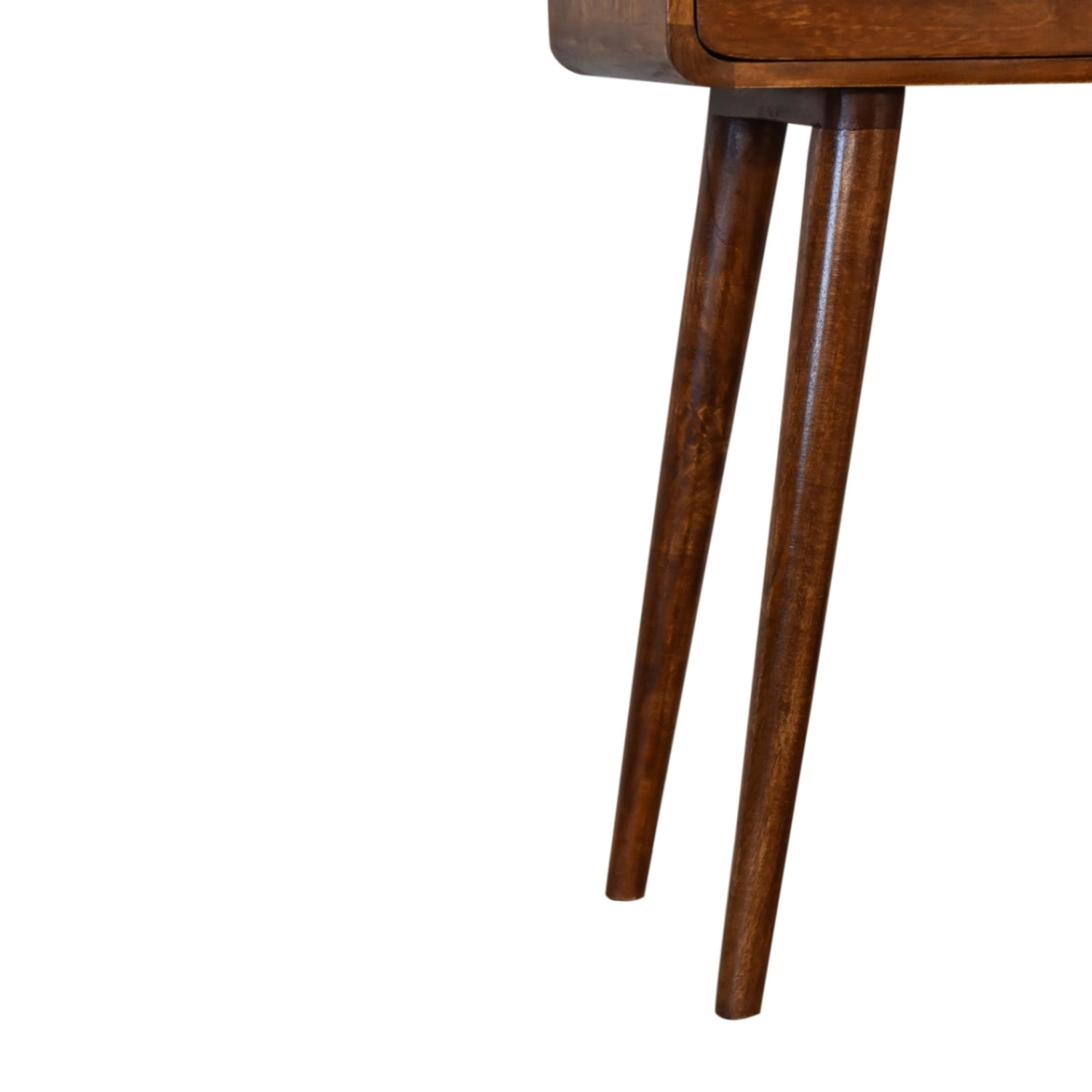 Mini-Konsolentisch aus massivem Mangoholz – Kastanienbraun, 2 Schubladen & offenes Fach, Handgefertigt, PSK-System, 60x30x90 cm