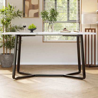 Leichter Luxustisch für 4-6 Personen, geeignet für Esszimmer, Wohnzimmer, MDF marmorierte Tischplatte, schwarze Beine