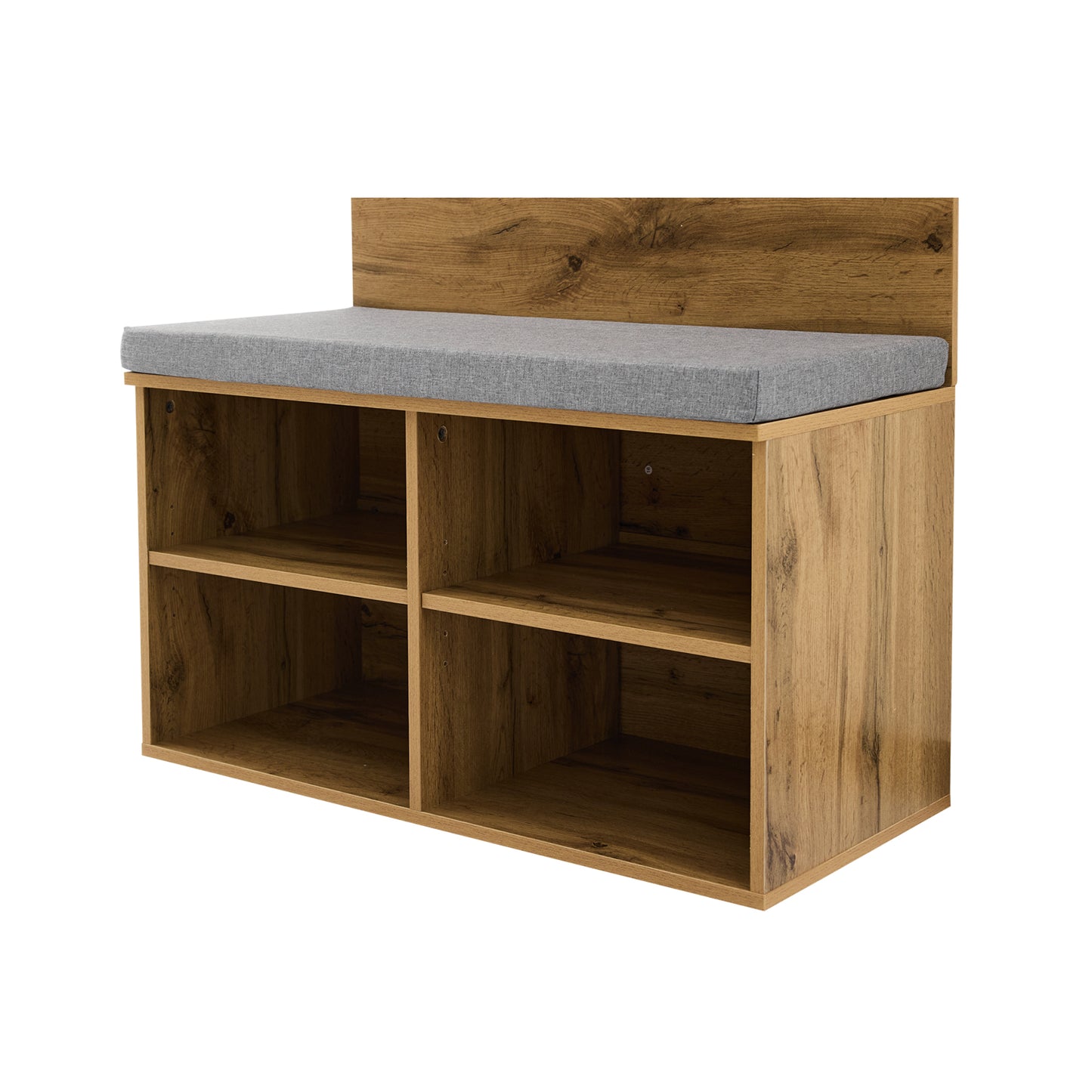 Garderobenset in Holzoptik mit Schuhbank, verstellbarem Regal, Kleiderstange und Polster, Praktische Flurmöbel