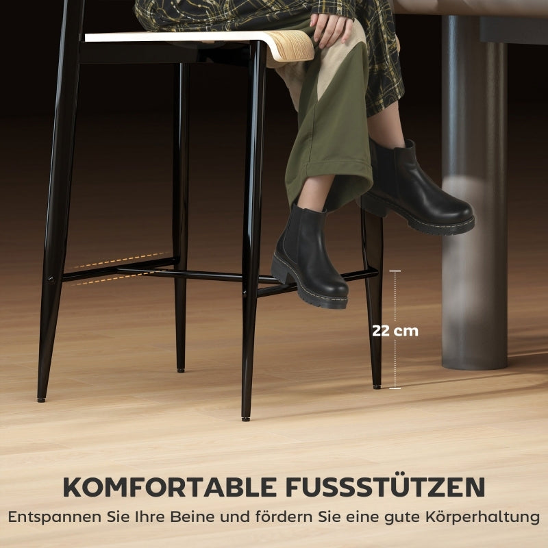 Barhocker 2er Set, Barstuhl mit Fußstütze, Metallgestell, Industrie-Design Naturholz+Schwarz