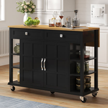 Multifunktionaler Küchenwagen mit klappbarer Arbeitsplatte, 120×65 cm erweiterbar, 2 Schubladen, geräumige Aufbewahrung, auf Rollen – Stilvoller Servierwagen für Küche, Esszimmer & Wohnzimmer