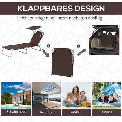 Sonnenliege Gartenliege klappbar mit Sonnenschutz Braun 187x58x36 cm für Terrasse & Balkon