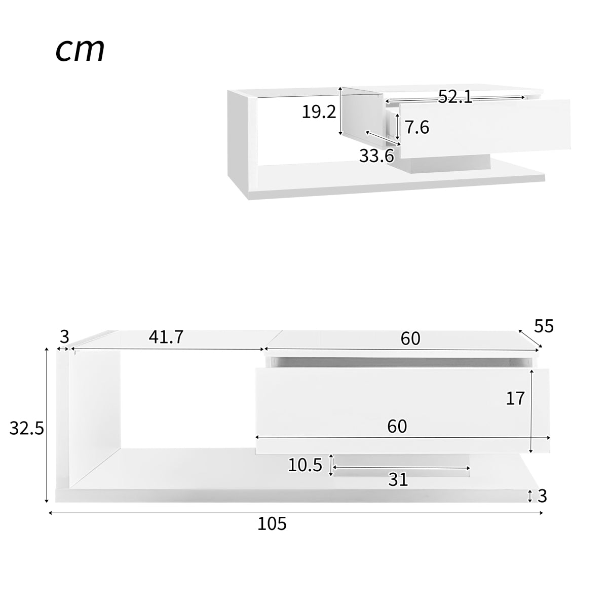Couchtisch, Hochglanz-Weiß. Beistelltische, Couchtische mit Glas und LED-Effekt