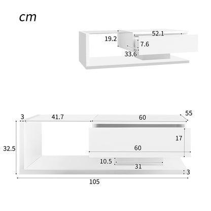 Couchtisch, Hochglanz-Weiß. Beistelltische, Couchtische mit Glas und LED-Effekt