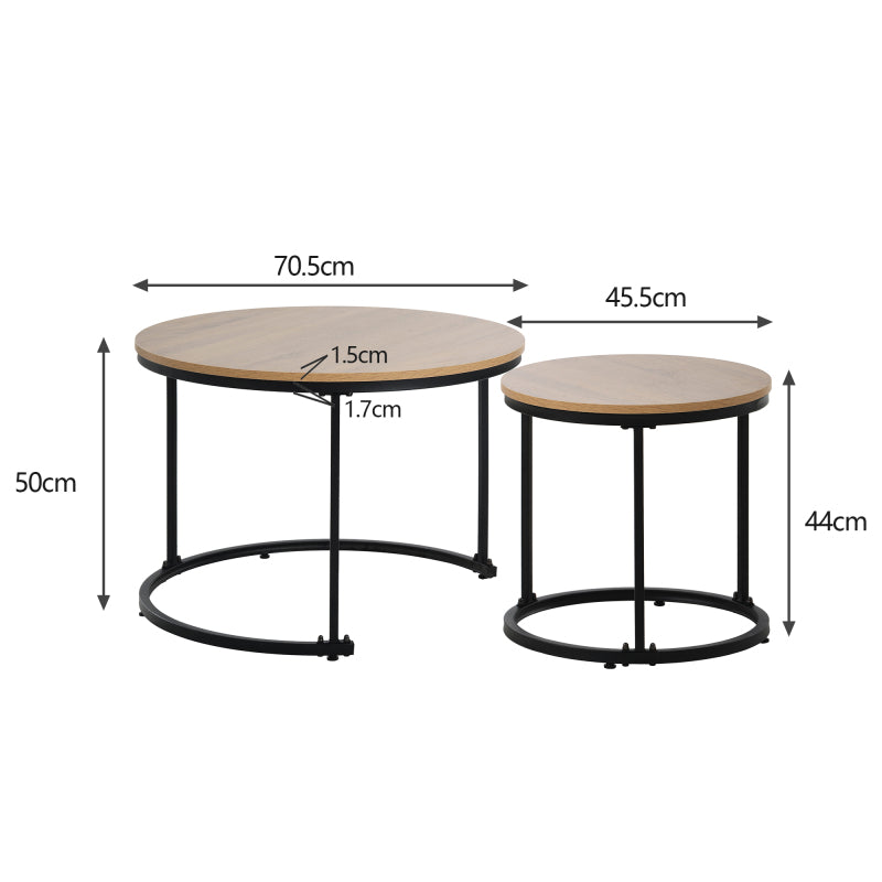 Runder Couchtisch 2er Set Satz Couchtisch Wohnzimmer Runder geschachtelter Beistelltisch 2 Runder Beistelltisch(Eiche)