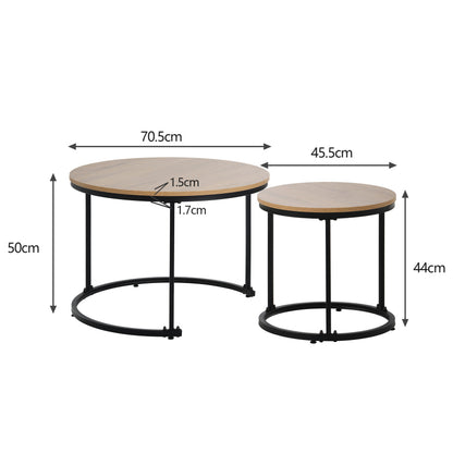 Runder Couchtisch 2er Set Satz Couchtisch Wohnzimmer Runder geschachtelter Beistelltisch 2 Runder Beistelltisch(Eiche)