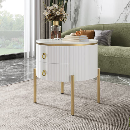 Beistelltisch, Couchtisch mit Schubladen, Marmorstruktur, goldenen Beinen und Griffen