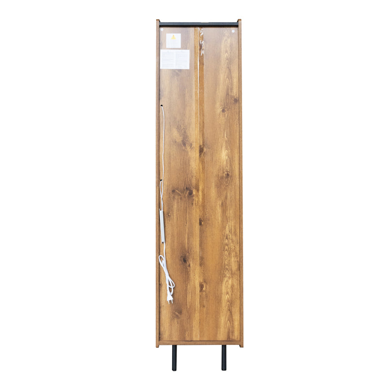 Sideboard, Hochschrank in schwarzer Holzmaserung – 180 x 44 x 40 cm mit Glastür, gelbem LED-Licht, 2 Schubladen