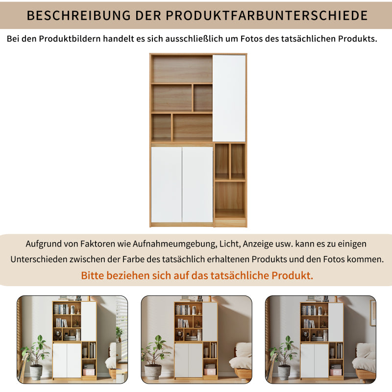 Moderner Bücherregal mit 3 Türen und verstellbaren Regalböden, Bücherregal in Holzfarbe