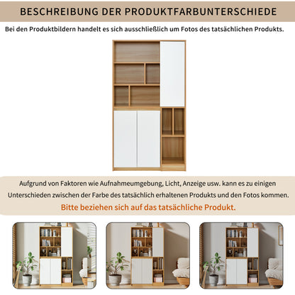 Moderner Bücherregal mit 3 Türen und verstellbaren Regalböden, Bücherregal in Holzfarbe