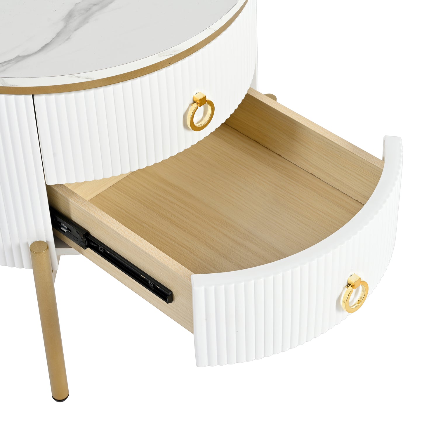 Beistelltisch, Couchtisch mit Schubladen, Marmorstruktur, goldenen Beinen und Griffen
