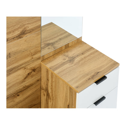 Multifunktionales Garderobenset aus Holz mit Spiegel, Schuhbank, Schuhschrank, Schublade, Regal und Kleiderhaken – Modernes Design mit hydraulischen Scharnieren und praktischem Stauraum