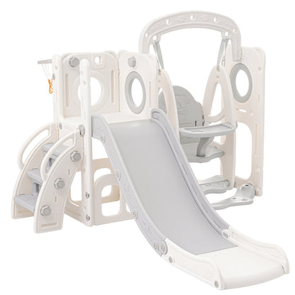 5 in 1 Kinderrutsche, bestehend aus Rutsche, Schaukel, Unterschrank, Basketballkorb und Treppe - HDPE (exkl. Ozeanball)