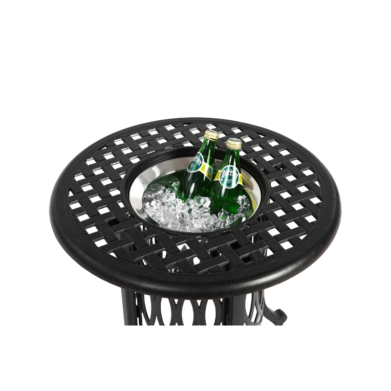 Outdoor Aluminum Table with Ice Bucket,Patio Side Table,  Aluminum End Table with Adjustable Footpads, Outdoor Small Coffee Table