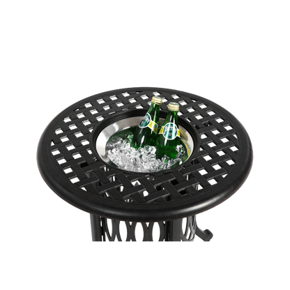 Outdoor Aluminum Table with Ice Bucket,Patio Side Table,  Aluminum End Table with Adjustable Footpads, Outdoor Small Coffee Table