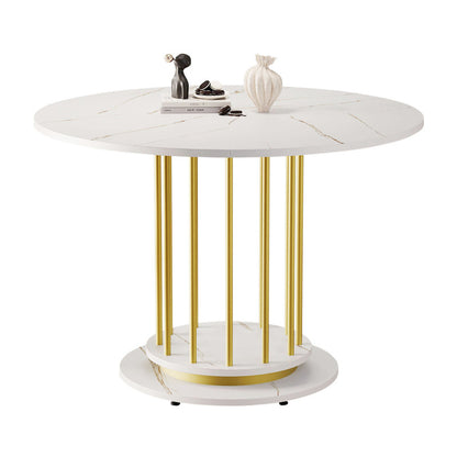 Runder Esstisch mit Marmoroptik Modernes Design mit Metallgestell, Weiß+Gold