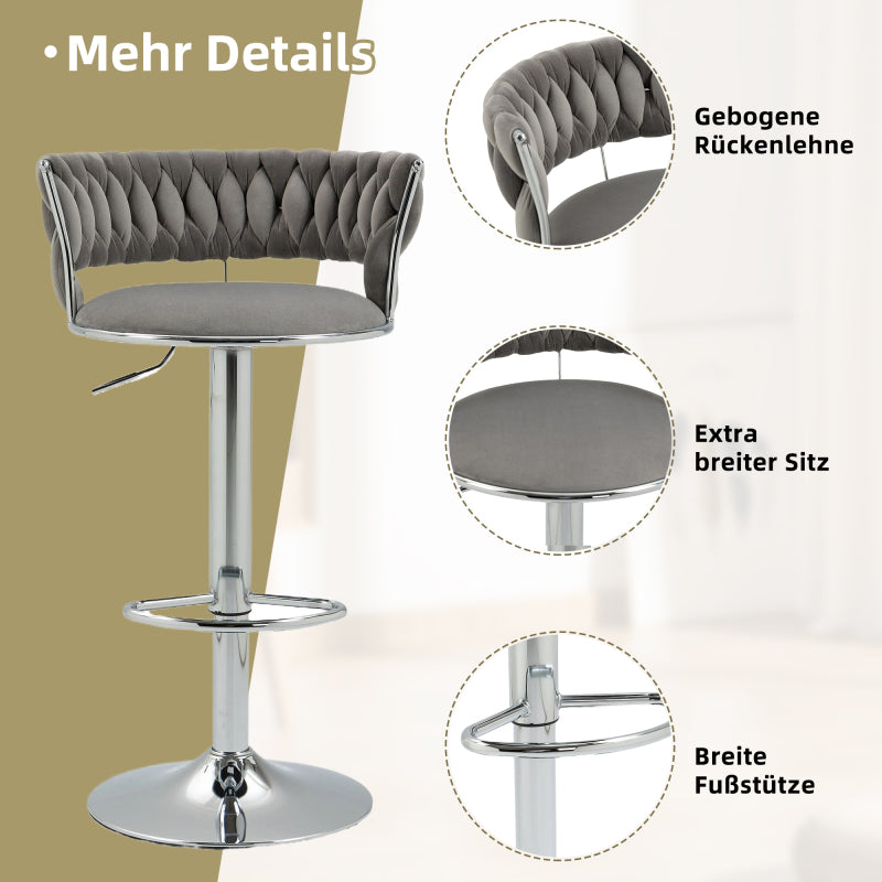 COOLMORE 360 Grad drehbare Barhocker 2 Stück Set höhenverstellbare Stühle mit Fußstütze für Küche, Esszimmer, Insel, Bar, Weinkeller, Büro, Wohnzimmer, Wohnzimmer, Silber, Modern Style, High-End Style