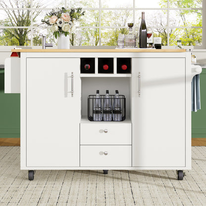 Kücheninsel Buffetschrank 120x73x92cm Küchenwagen mit klappbarer Arbeitsplatte Gewürzregal Weinregal und verstellbaren Ablagen Weiß