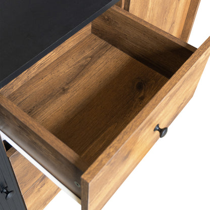 120 cm Schwarzer und Holzfarbener Sideboard - Moderner Stil, Zwei Türen und Drei Schubladen