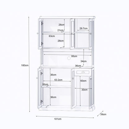 Buffetschrank 180 cm hoch, Anrichte in Holzoptik, Küchenschrank mit Schublade & offenem Fach