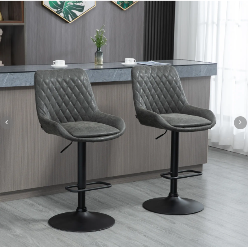 2er-Set Barhocker höhenverstellbar mit Rückenlehne, Küchenhocker Kunstleder Dunkelgrau für Bar und Küche
