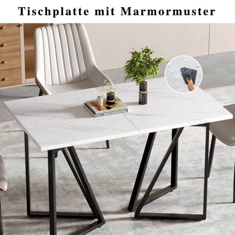 Moderner Esstisch mit Marmor-Muster, erweiterbar, Weiß+Schwarz