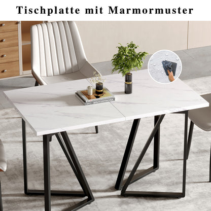 Moderner Esstisch mit Marmor-Muster, erweiterbar, Weiß+Schwarz
