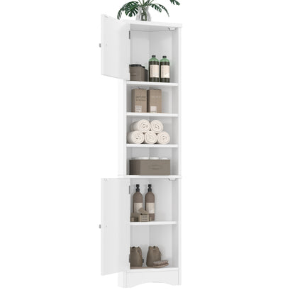 36.5 x 24.5 x 170cmDreieckiger Badezimmerschrank, feuchtigkeitsbeständiger Lack, drei offene Ablagefächer, Doppeltüren, verstellbare Einlegeböden, platzsparend, weiß