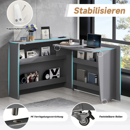 Faltbarer Schreibtisch mit Rollen & Wireless Charger–2-in-1 Sideboard & Arbeitsplatz, 115×27×93 cm (geschlossen, 95×51cm) Grey