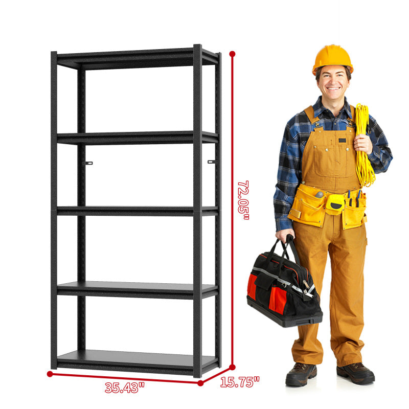 H183cm Schwerlastregal 5 Ebenen – Metall Lagerregal 650kg Tragkraft, Verstellbar, Industrie & Garage, Stabiles Lagerregal, Schwarz, H183cm * B90cm * T40cm