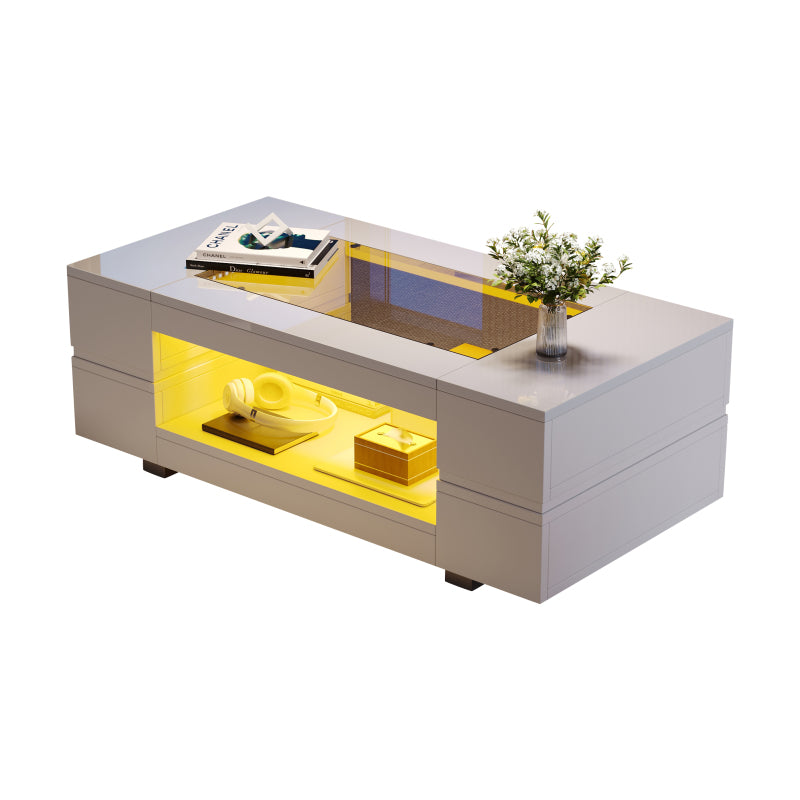 Weißer LED-Couchtisch mit Bluetooth-App-Steuerung, Kaffeetisch, Sofatisch, Wohnzimmertisch, geeignet für Party, Büro, Wohnzimmer